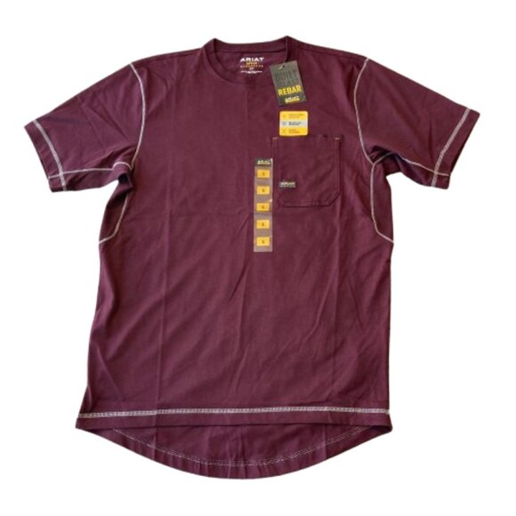 Ariat Rebar Workman T-Shirt Short Sleeve Workwear Men's Small S Malbec NWT - Picture 1 of 7
